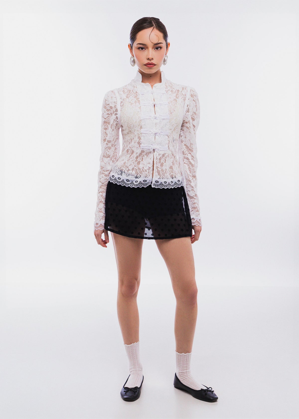 Yin Lace Top Manga Larga