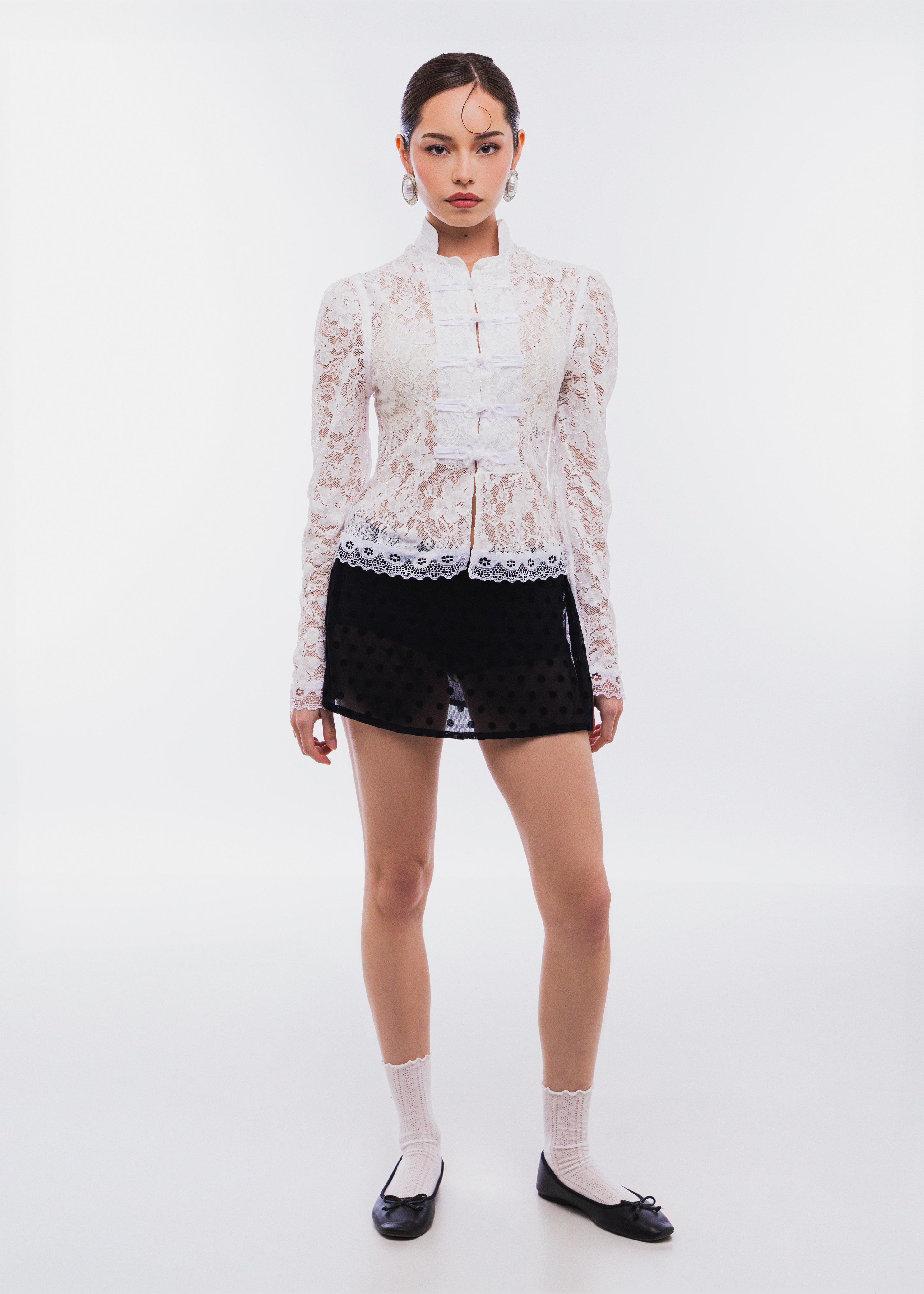 Yin Lace Top Manga Larga