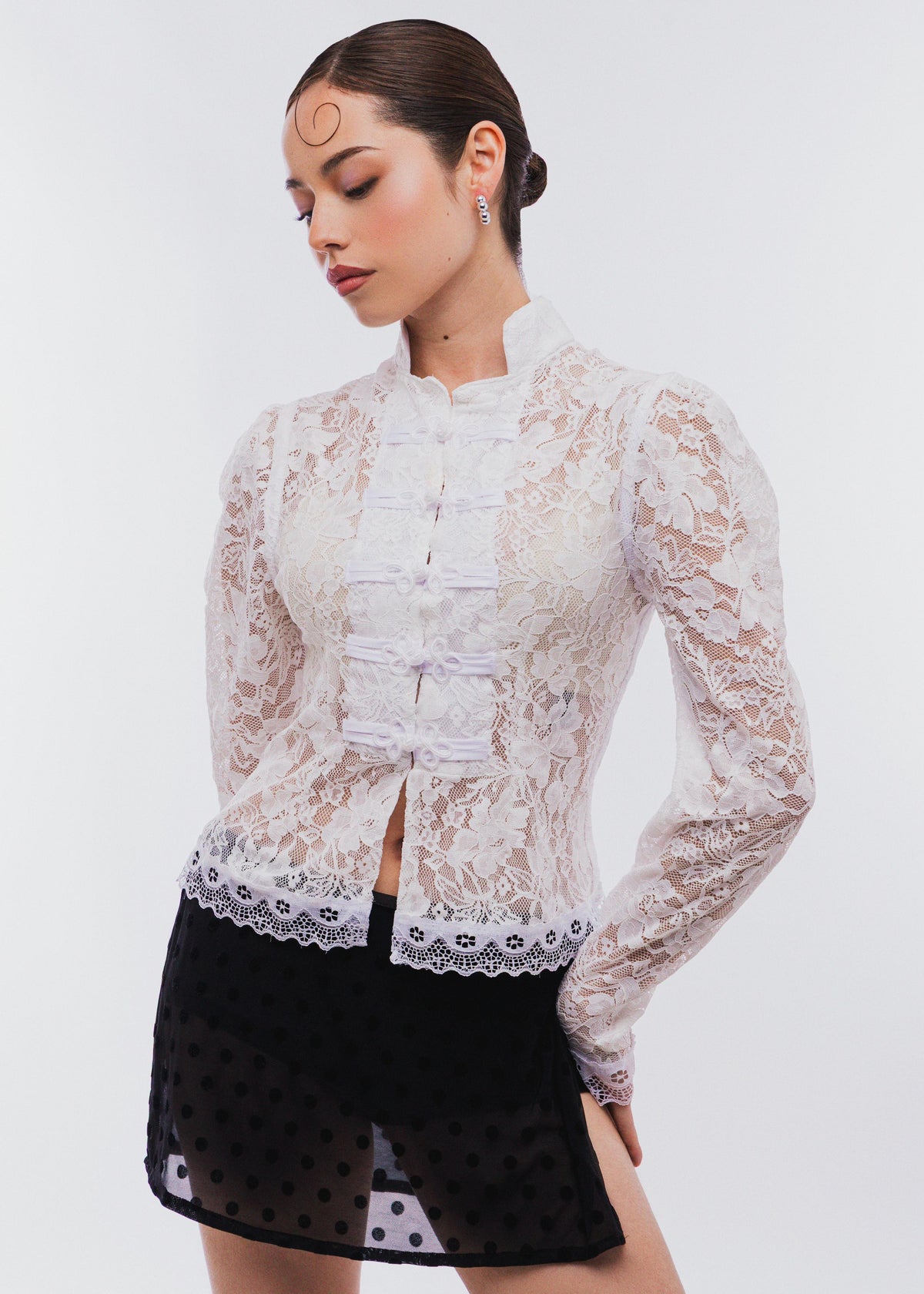 Yin Lace Top Manga Larga
