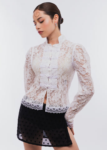 Yin Lace Top Manga Larga