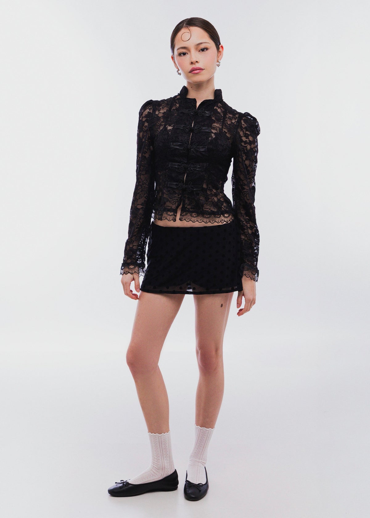 Yin Lace Top Manga Larga