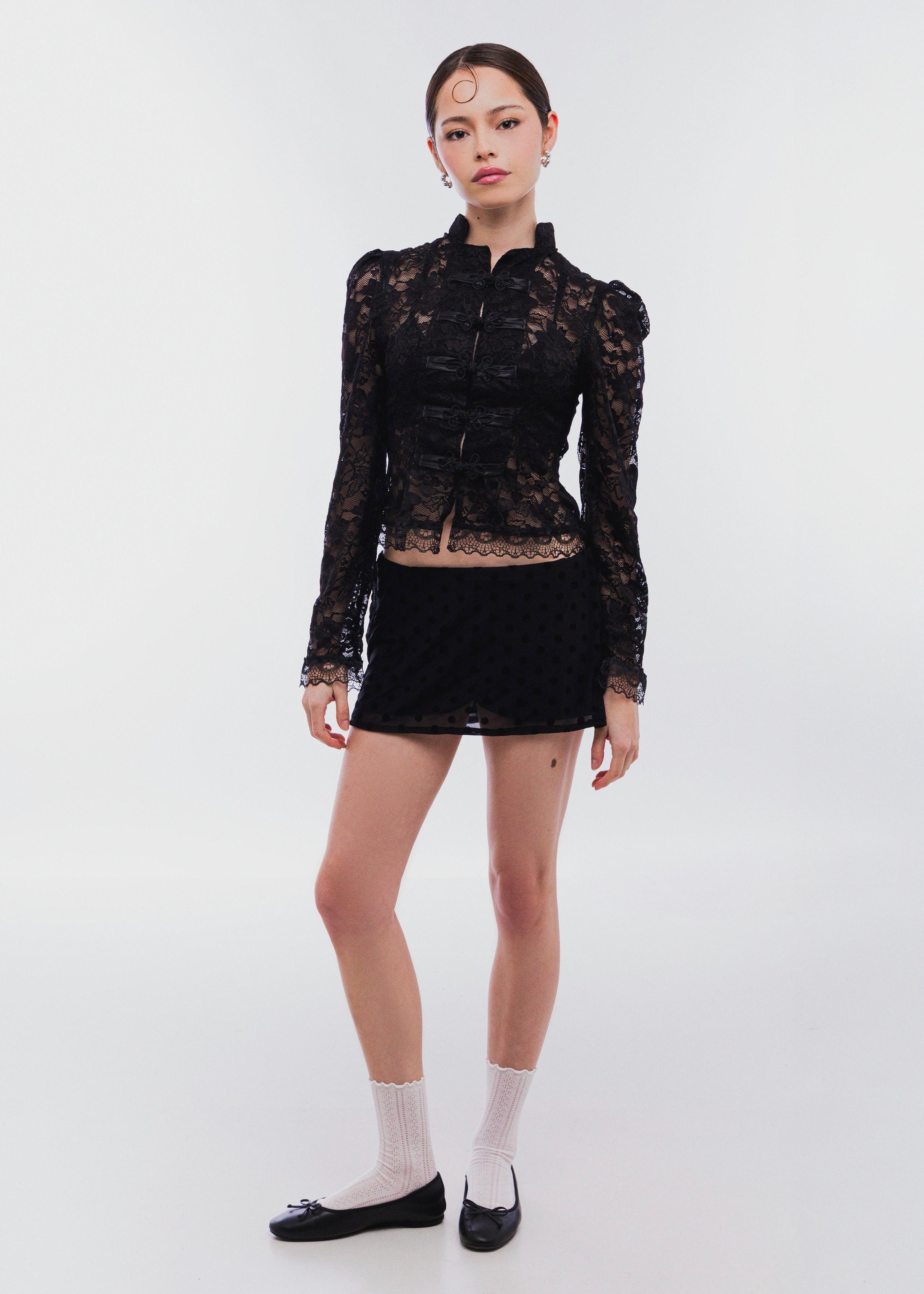 Yin Lace Top Manga Larga
