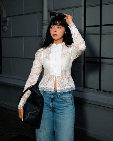 Yin Lace Top Manga Larga